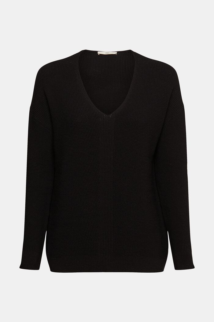 Loose knit V-neck jumper, BLACK, detail image number 2