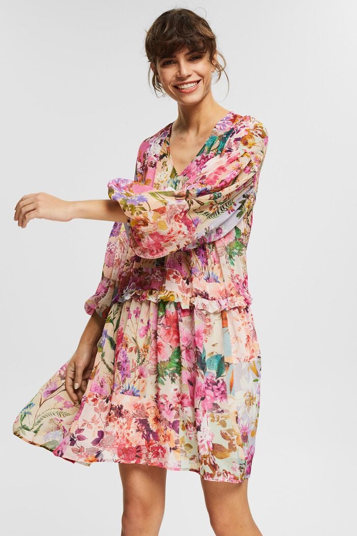 Made of recycled material: chiffon dress with a floral pattern