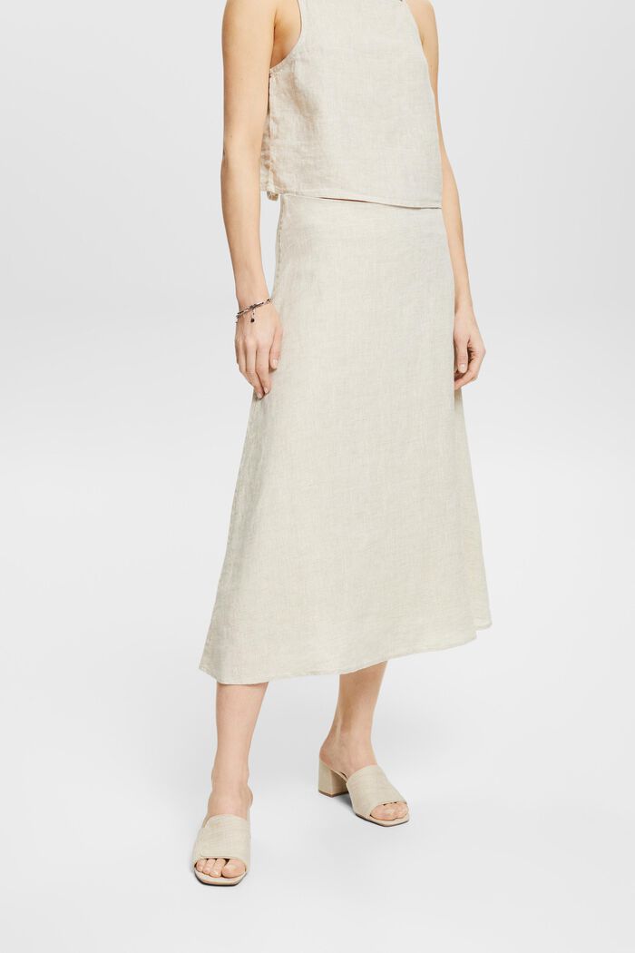 Undyed Linen Midi Skirt, BEIGE, detail image number 0