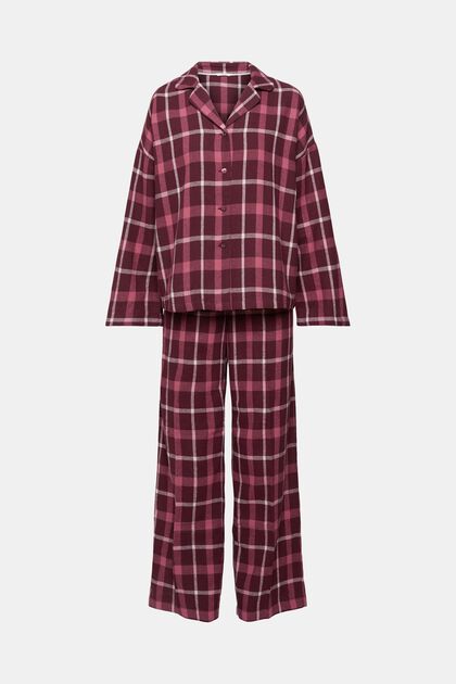 Checked flannel pyjama set, BORDEAUX RED, overview