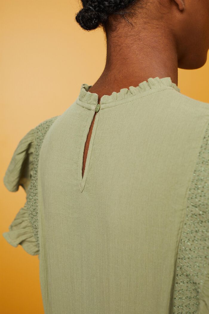 Cotton blouse with flounced sleeves, LIGHT KHAKI, detail image number 4
