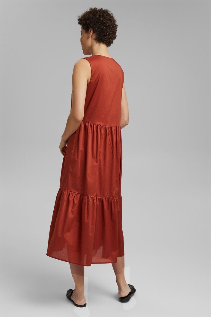 Sleeveless flounce midi dress made of cotton, TERRACOTTA, detail image number 2