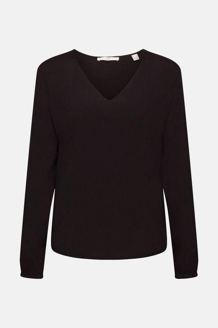 V-neck blouse, LENZING™ ECOVERO™, BLACK, detail image number 2