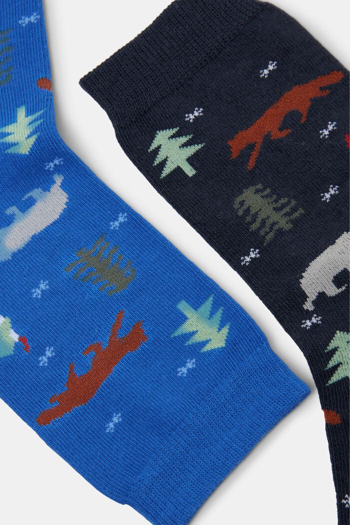 Double pack of patterned socks, organic cotton, NAVY/BLUE, detail image number 1