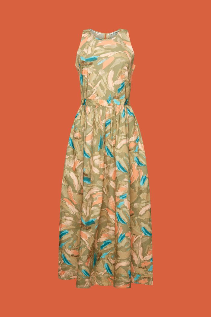 Patterned midi dress, 100% cotton, LIGHT KHAKI, detail image number 6