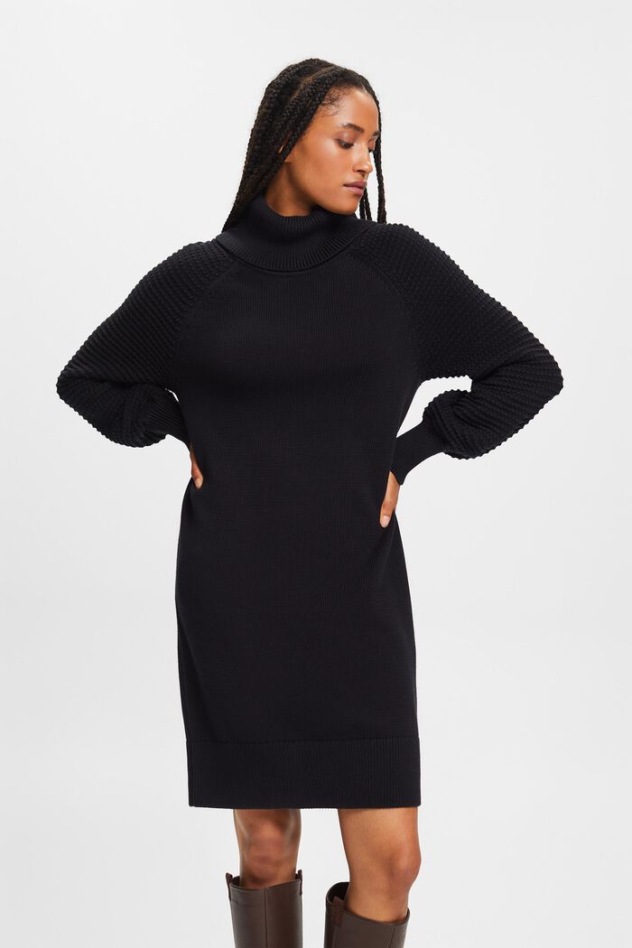 Knitted Turtleneck Mini Dress, BLACK, detail image number 2