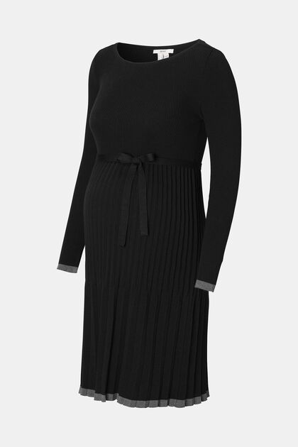 Pleated knit dress, organic cotton, BLACK INK, overview