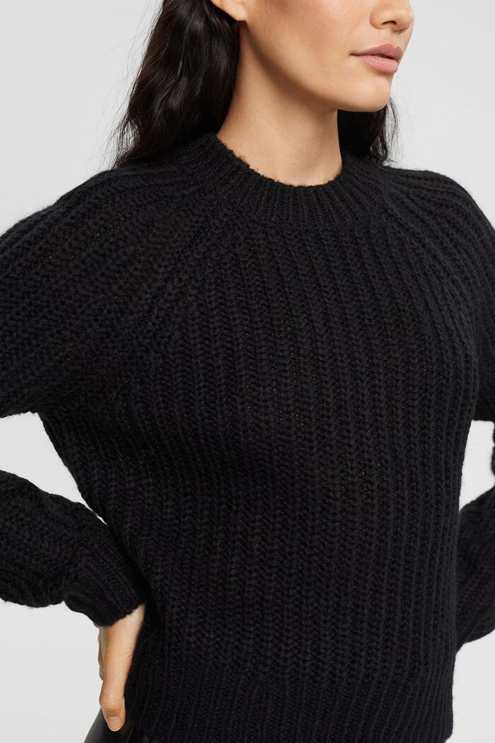 Chunky knit wool blend jumper, BLACK, detail image number 0