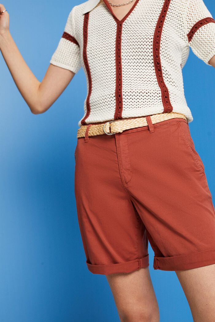 Shorts with braided raffia belt, TERRACOTTA, detail image number 2