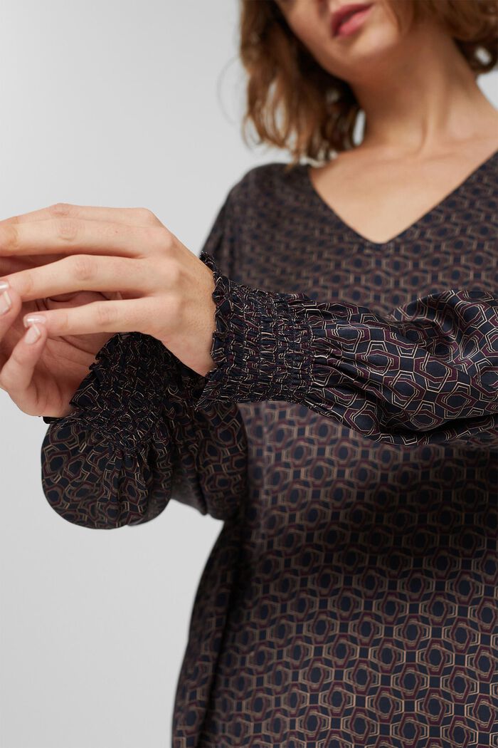 Printed satin blouse, LENZING™ ECOVERO™, NAVY, detail image number 2