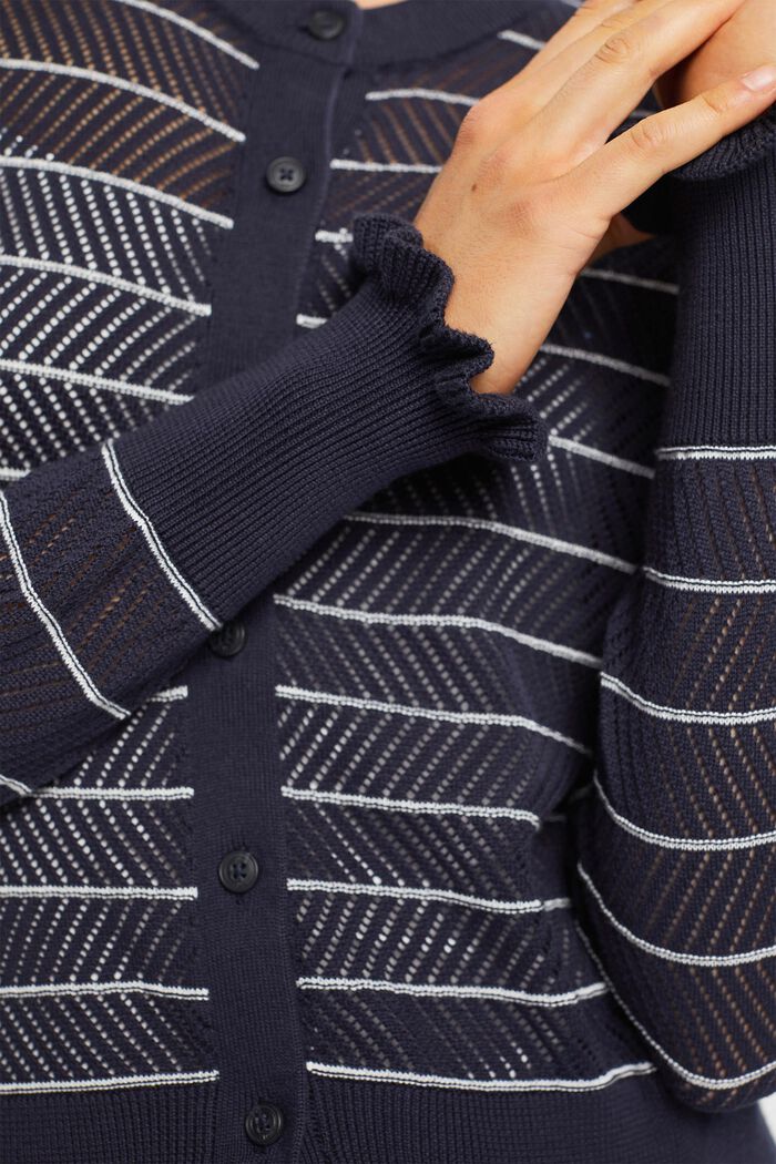 Striped pointelle cardigan, NAVY BLUE, detail image number 0