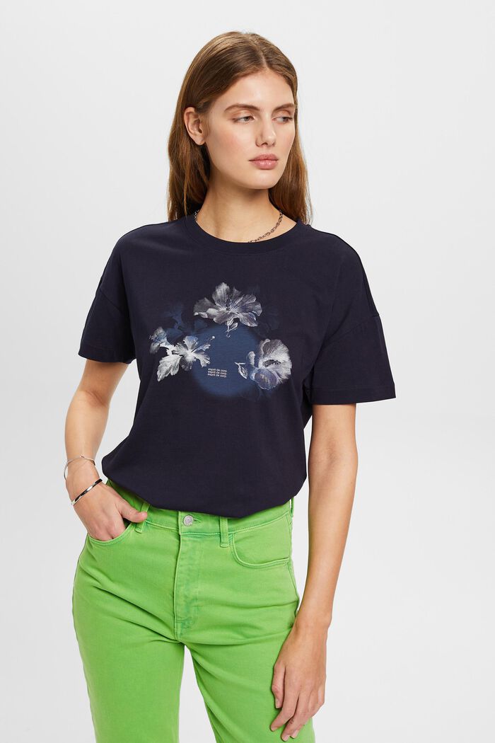 Cotton t-shirt with print, NAVY, detail image number 0