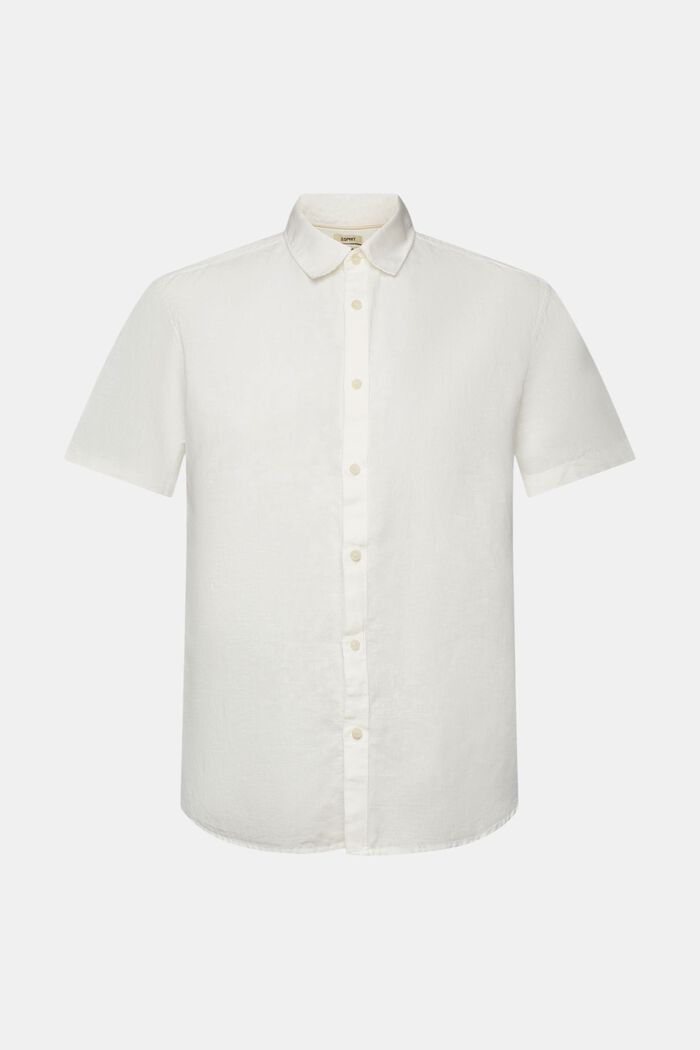 Linen and cotton blend short-sleeved shirt, OFF WHITE, detail image number 7