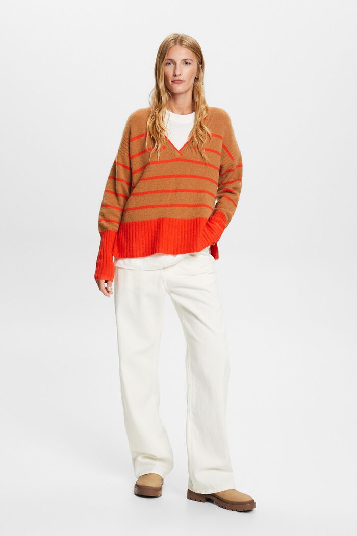 Wool Blend V-Neck Sweater, CARAMEL, detail image number 0