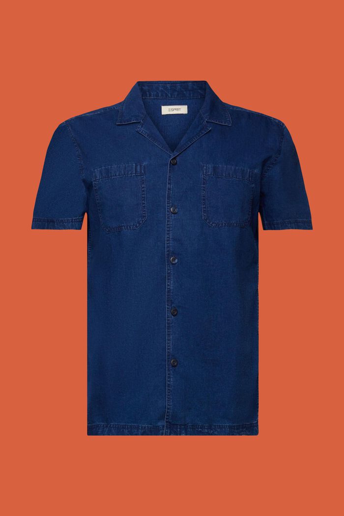 Short sleeve jeans shirt, 100% cotton, BLUE DARK WASHED, detail image number 7