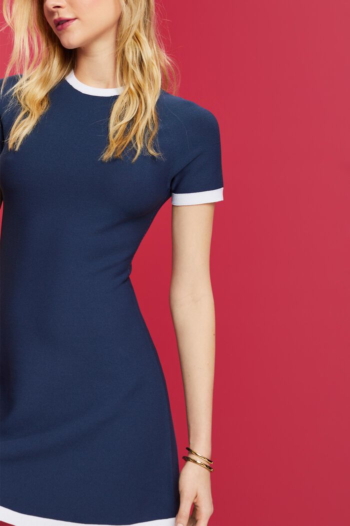 Knitted short-sleeve dress, NAVY, detail image number 2