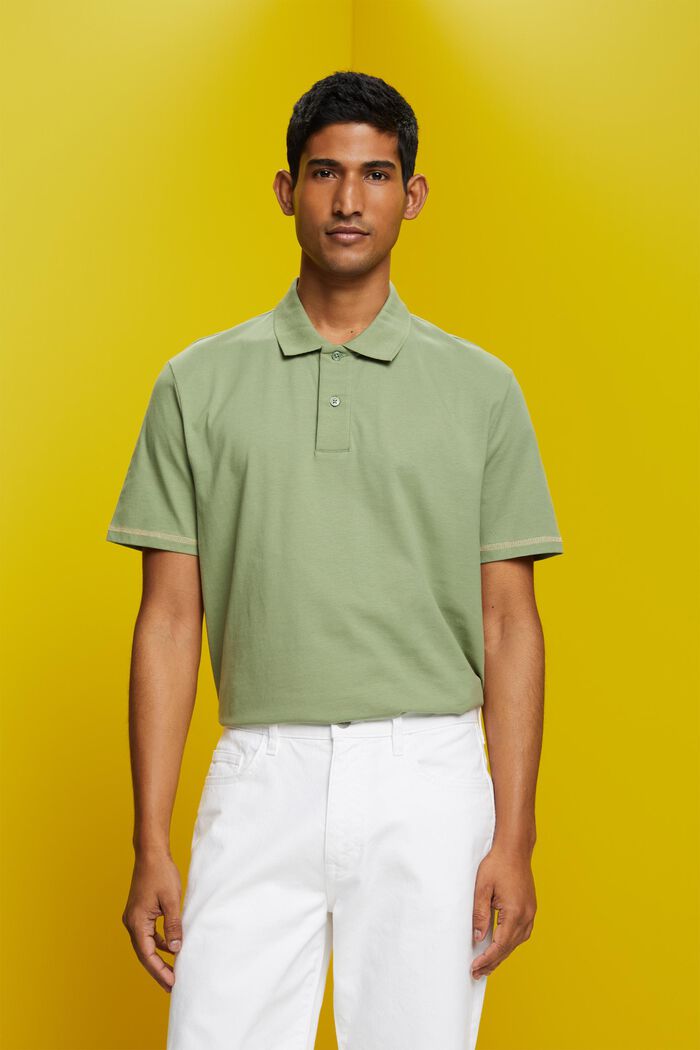 Jersey polo shirt, 100% cotton, PALE KHAKI, detail image number 0