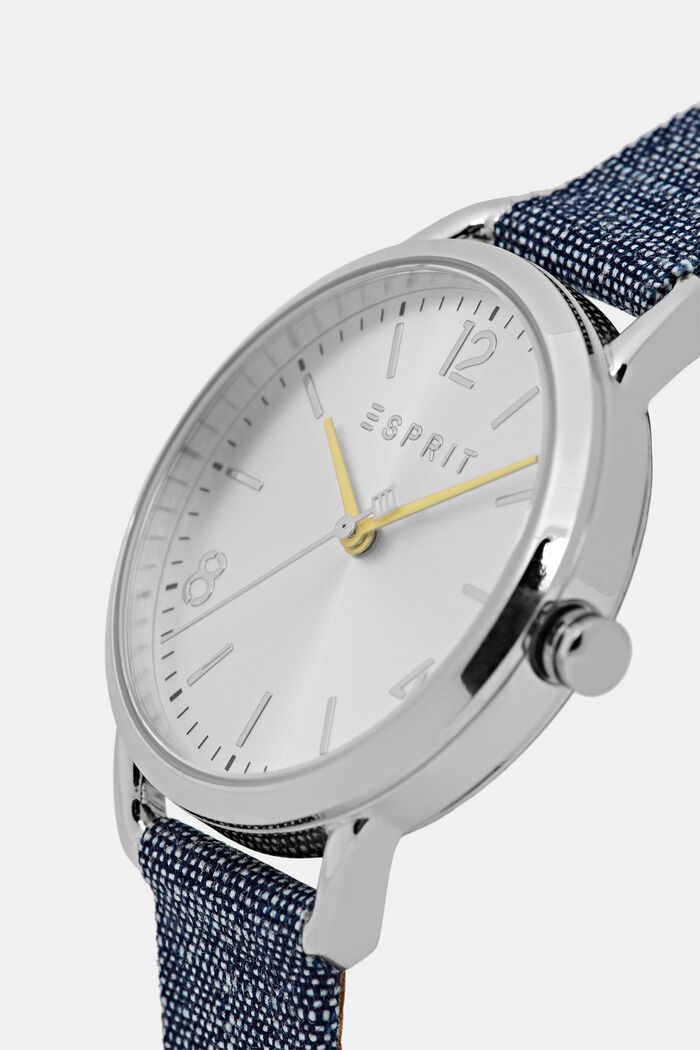 Stainless steel watch with a denim strap
