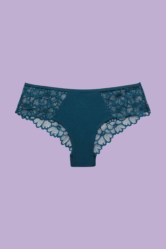 Flower Lace Brazilian Shorts, PETROL BLUE, detail image number 3