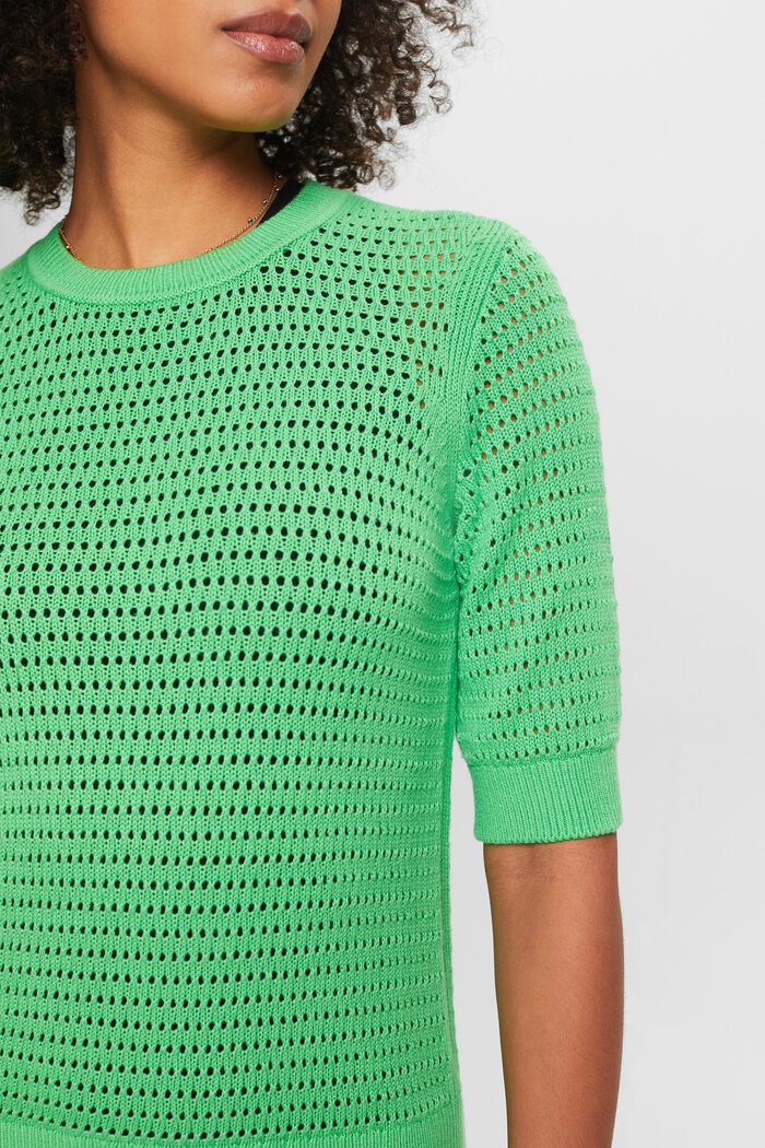 Mesh Short-Sleeve Sweater, CITRUS GREEN, detail image number 3