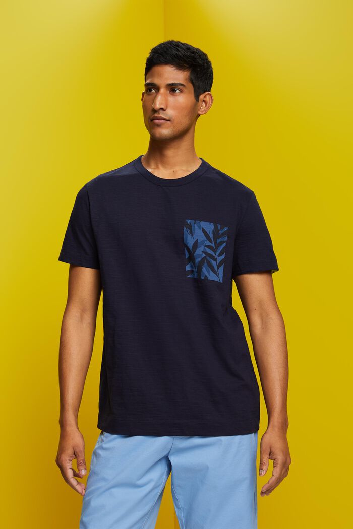 Jersey t-shirt with chest print, 100% cotton, NAVY, detail image number 0