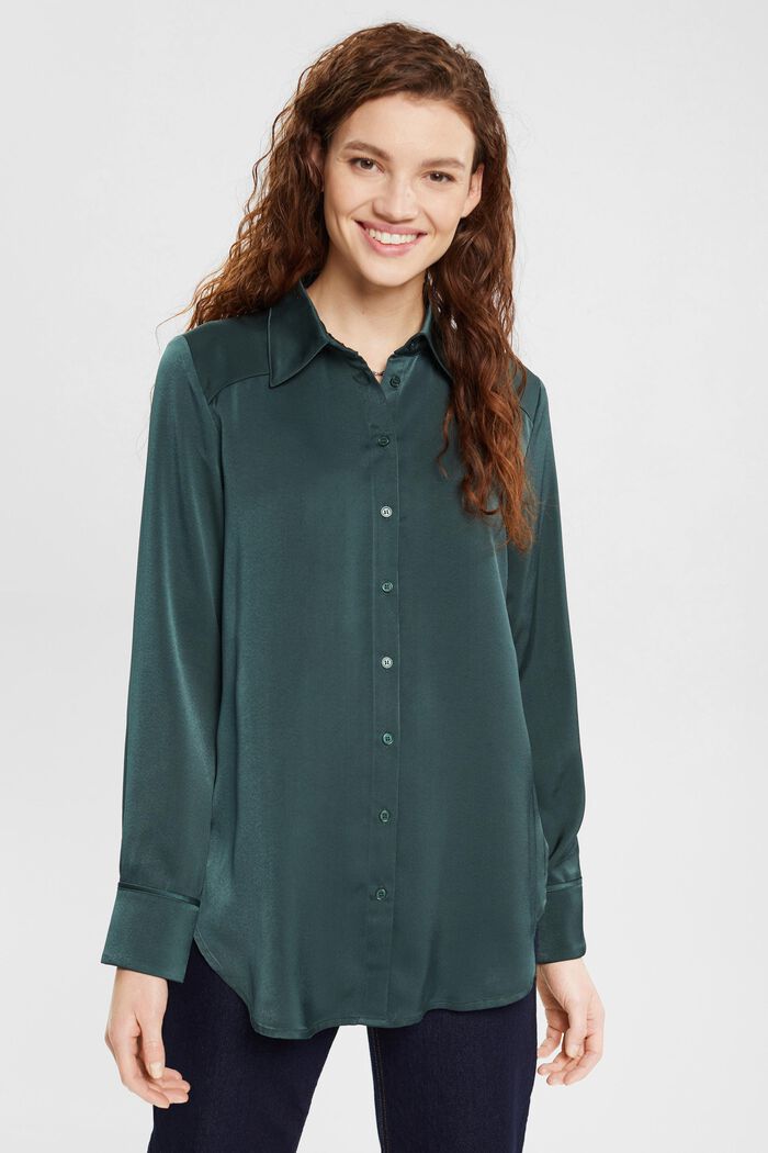 Satin blouse, DARK TEAL GREEN, detail image number 0