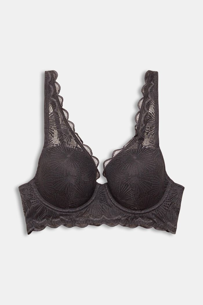 Recycled: padded underwire bra with lace, DARK GREY, overview