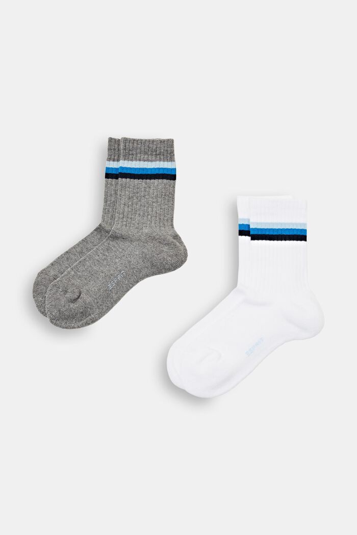 2-pack of ribbed socks with stripes, WHITE/DARK GREY, detail image number 0