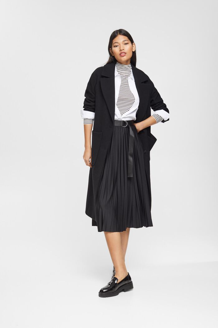 Pleated midi skirt with belt, BLACK, detail image number 1
