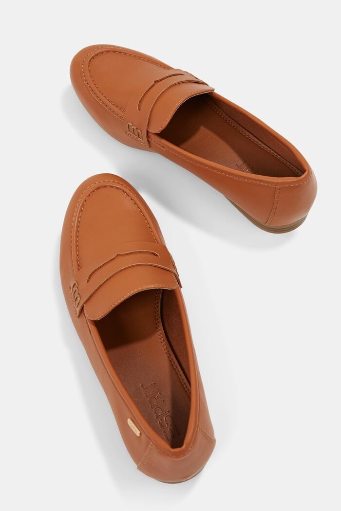 Moccasin loafers in faux smooth leather, CARAMEL, detail image number 7