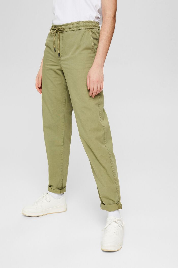 Trousers with a drawstring waistband made of pima cotton, LIGHT KHAKI, detail image number 0