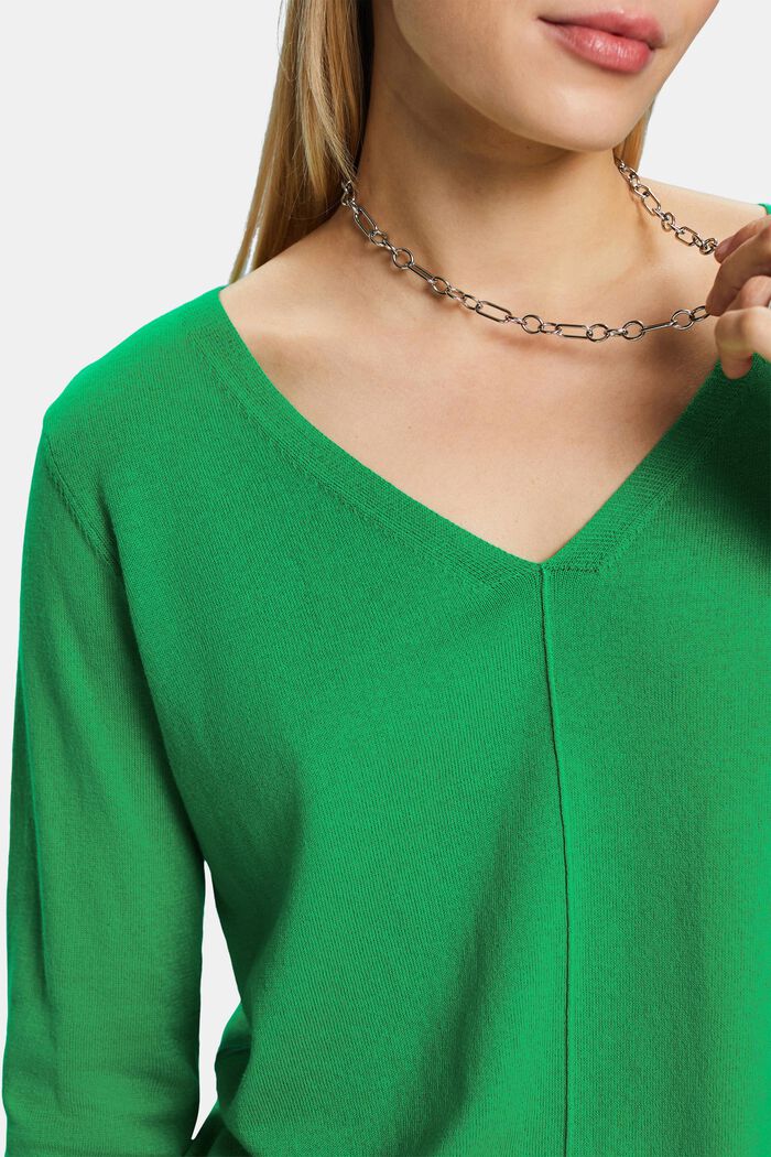Cotton V-Neck Sweater, GREEN, detail image number 3
