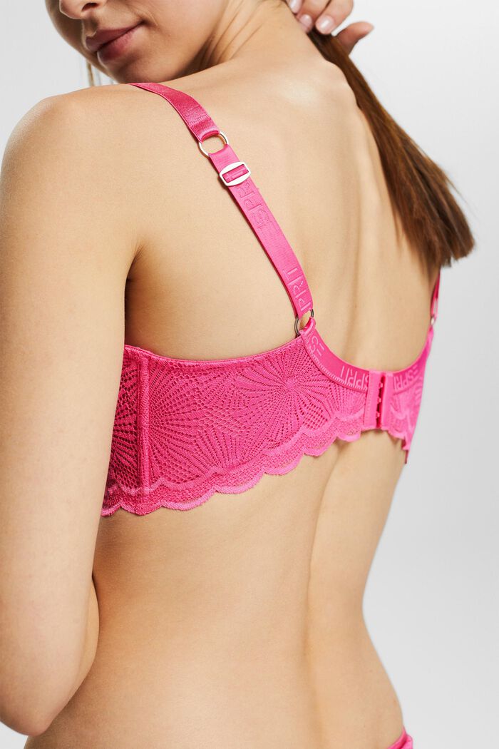 Unpadded underwire bra in lace, made especially for larger cup sizes, PINK FUCHSIA, detail image number 4