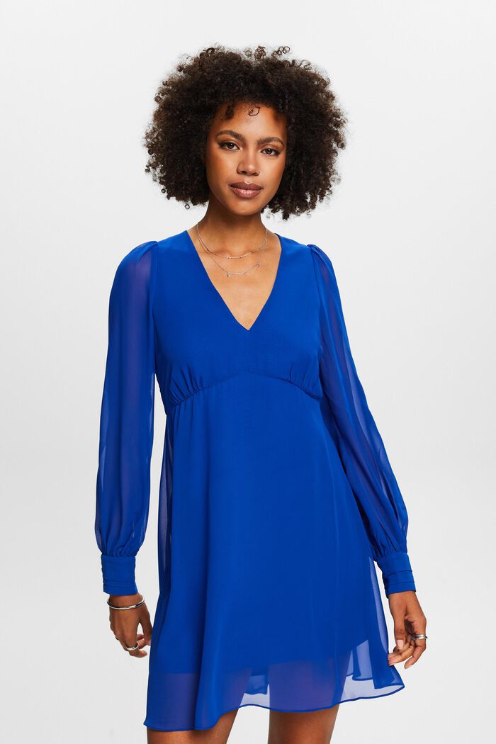 V-Neck Chiffon Mini Dress, BRIGHT BLUE, detail image number 0