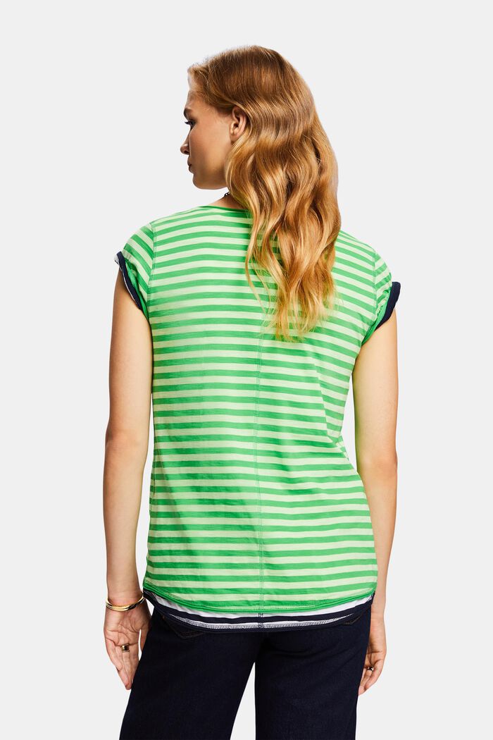 Striped roll edge t-shirt, GREEN, detail image number 3