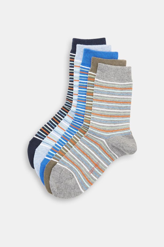 Multi-pack striped socks, organic cotton blend, BLUE/GREY, overview