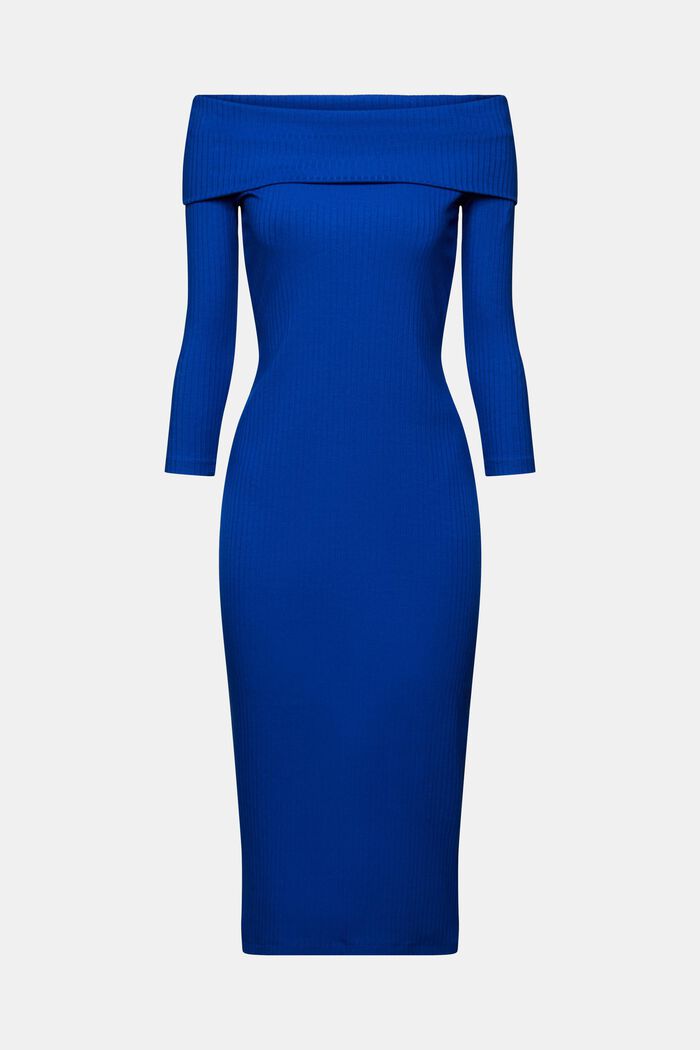 Ribbed Off-Shoulder Midi Dress, BRIGHT BLUE, detail image number 6