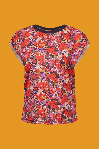 Sleeveless T-shirt with all-over floral pattern